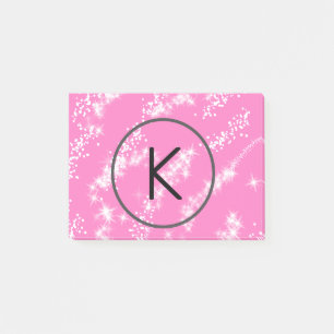 einfaches minimales weißes Monogramm rosa Glitter- Post-it Klebezettel