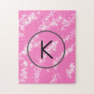 einfaches minimales weißes Monogramm rosa Glitter- Puzzle