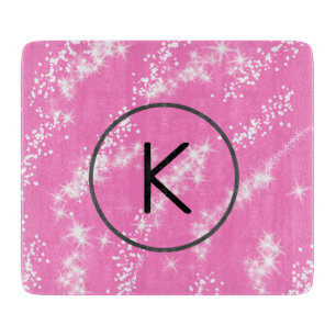 einfaches minimales weißes Monogramm rosa Glitter- Schneidebrett