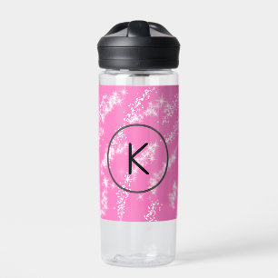 einfaches minimales weißes Monogramm rosa Glitter- Trinkflasche
