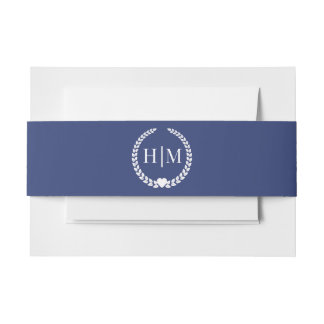 Einfaches minimalist dunkles Denim-Blau Monogramm Einladungsbanderole