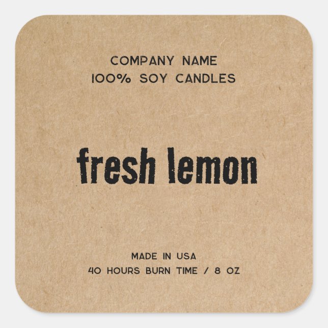 Einfaches Minimalistisch-Candle-Label-Fahrzeug Quadratischer Aufkleber (Vorderseite)