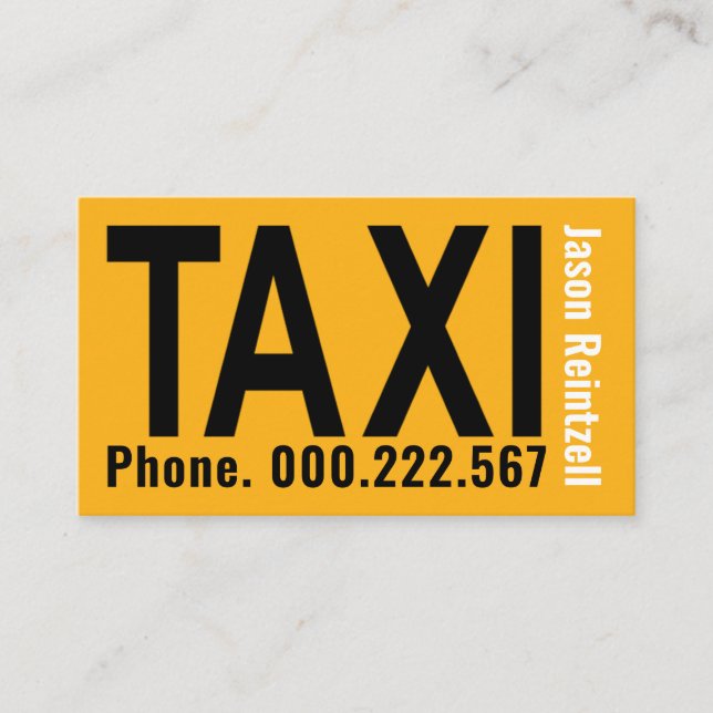 Einfaches Minimalistisch-Gelbes Taxi Visitenkarte (Vorderseite)