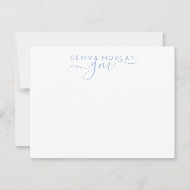 Einfaches Minimalistisch Pastel Blue Name Script Mitteilungskarte (Vorderseite)