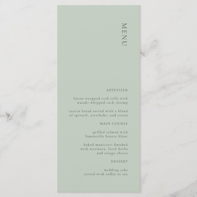 Einfaches Minimalistisch Sage Wedding Menu Menükarte (Vorderseite)