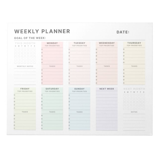 Einfaches Minimalistisch Weekly-Planner Notizblock (Vorderseite)