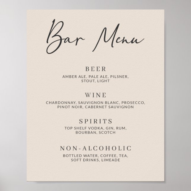 Einfaches Minimalistisches Bar Menu auf der Herbst Poster (Vorne)