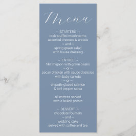 Einfaches Minimalistisches Dusty Blue Wedding Menu Menükarte