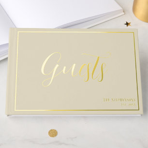 Einfaches minimalistisches Elfenbein-Formales Gold Gästebuch