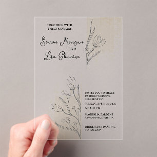 Einfaches minimalistisches florales Hochzeitsdesig Acryleinladungen