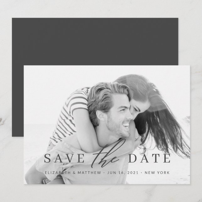 Einfaches Minimalistisches Foto Hochzeit speichern Save The Date (Vorne/Hinten)