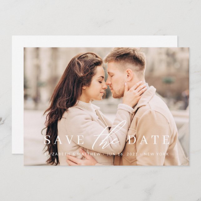 Einfaches Minimalistisches Foto Hochzeit speichern Save The Date (Vorne/Hinten)