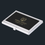 Einfaches minimalistisches Gold-Gerechtigkeitslogo Visitenkarten Dose<br><div class="desc">Gold-Ton-Gerechtigkeitslogo mit Lorbeerkranz und Rechtsskala auf schwarzem Hintergrund mit Goldtext. Wir bieten kostenlose Sonderanfertigungen,  wenn das Design auf Zazzle-Produkten verwendet wird.</div>