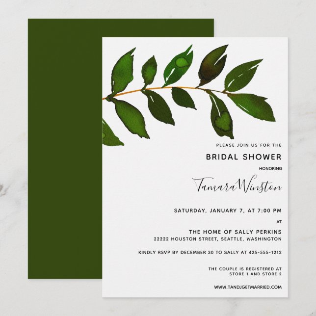 Einfaches Minimalistisches Grünpflanzen Foliage Br Einladung (Vorne/Hinten)