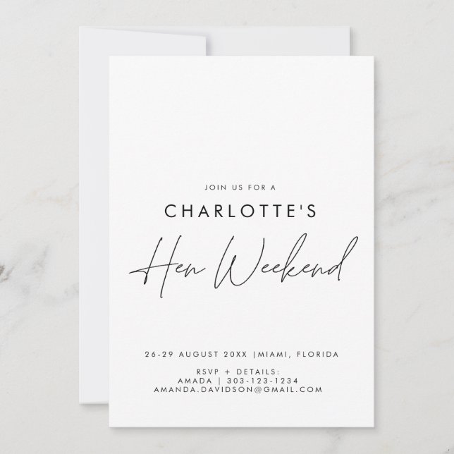 Einfaches Minimalistisches Hennenwochenende mit Re Einladung (Vorderseite)