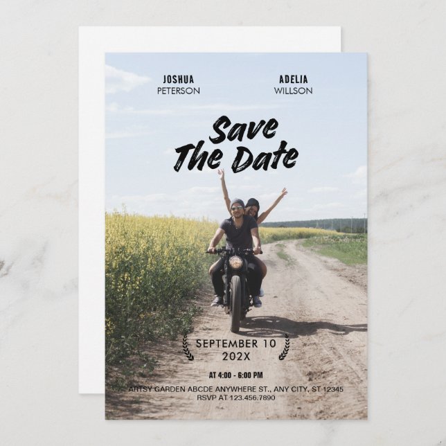 Einfaches minimalistisches Hochzeitsfilm-Poster-Fo Save The Date (Vorne/Hinten)