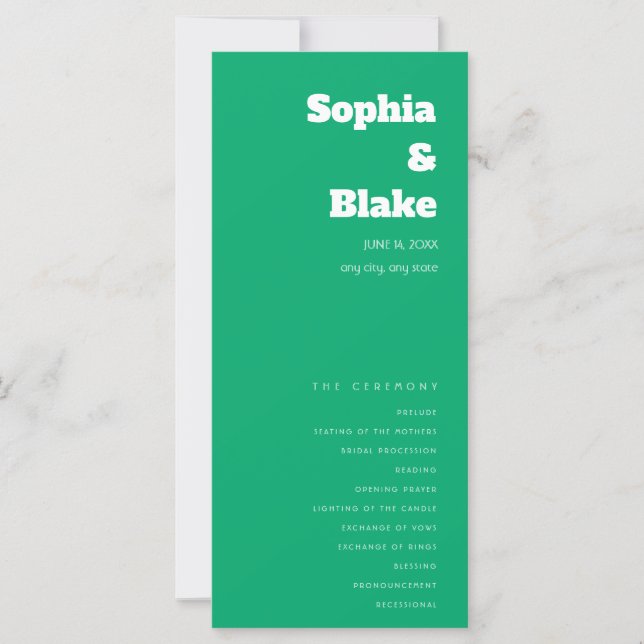 Einfaches Minimalistisches Jade Green Wedding Prog (Vorderseite)