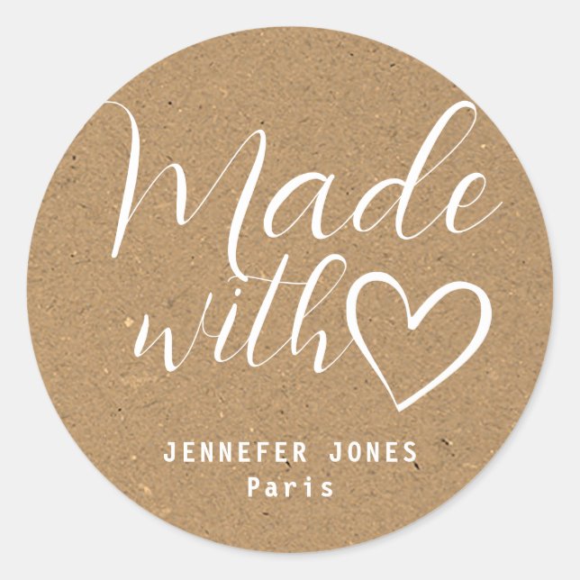 Einfaches Minimalistisches Kraftpapier aus Liebe Runder Aufkleber (Vorderseite)