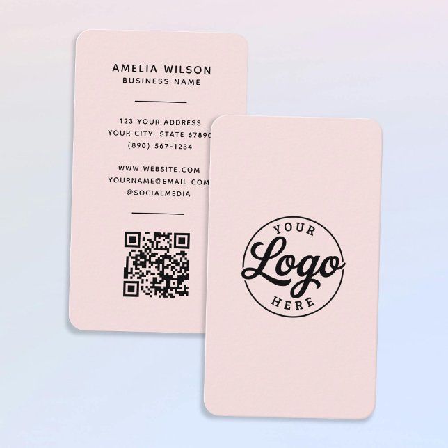 Einfaches minimalistisches Logo QR-Code Blush Pink Visitenkarte (Von Creator hochgeladen)