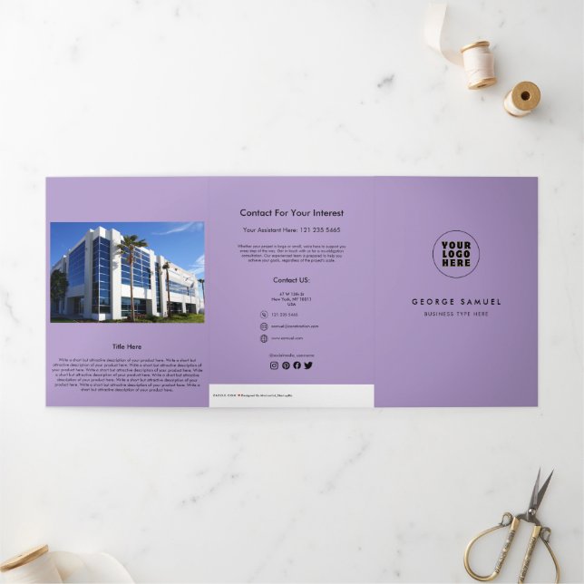 Einfaches Minimalistisches Logo- und Bildgeschäft Dreifach Gefaltete Karte (Außenbereich)