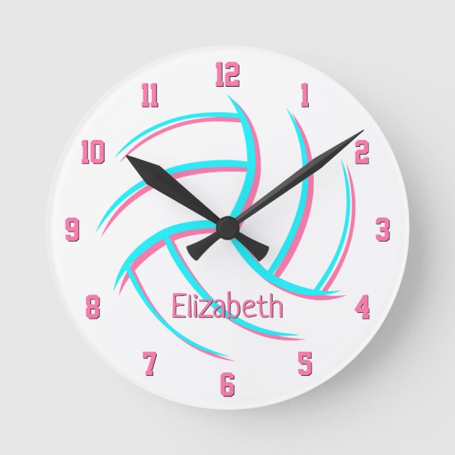 einfaches minimalistisches Mädchen-Volleyball Runde Wanduhr (Vorderseite)