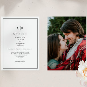 Einfaches Minimalistisches Monogramm Foto Hochzeit Einladung