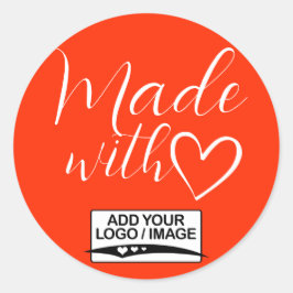 Einfaches Minimalistisches Orange mit Herzlogos fü Runder Aufkleber