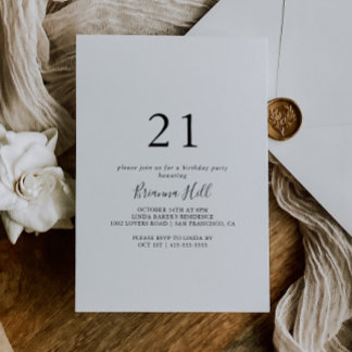 Einfaches Minimalistisches Party zum 21. Geburtsta Einladung