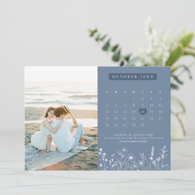 Einfaches Minimalistisches Periwinkle-Wildblume-Fo Save The Date (Stehend Vorderseite)