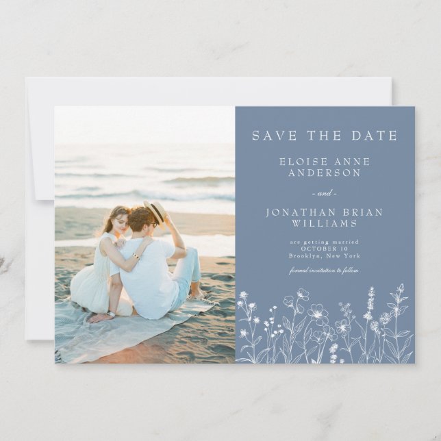 Einfaches Minimalistisches Periwinkle-Wildblume-Fo Save The Date (Vorderseite)