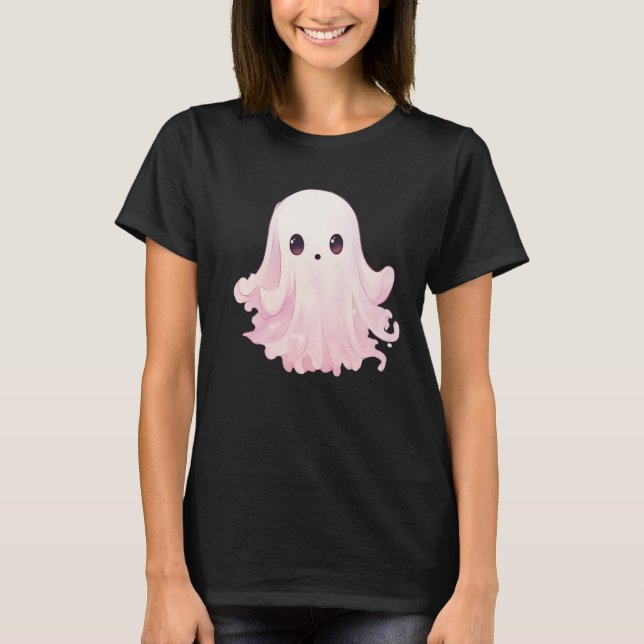 Einfaches Minimalistisches rosa Ghost-Schwarzes Ha T-Shirt (Vorderseite)