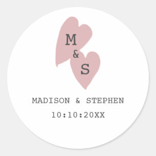 Einfaches minimalistisches rosa Monogramm Hochzeit Runder Aufkleber