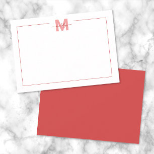 Einfaches Minimalistisches Rotes Namensmonogramm Mitteilungskarte