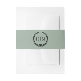 Einfaches minimalistisches Salbeigrün-Monogramm Einladungsbanderole