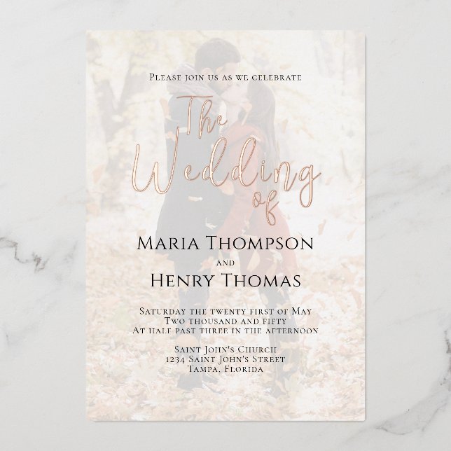 Einfaches Minimalistisches Schwarz-Text-Foto Folieneinladung (Vorderseite)