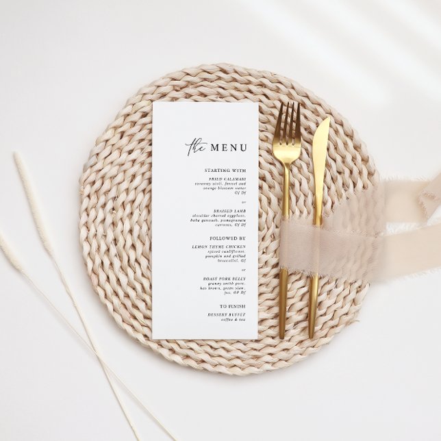 Einfaches Minimalistisches Schwarz-Weiß-Hochzeitse Menükarte (Von Creator hochgeladen)