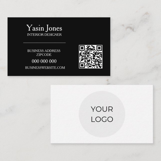 Einfaches minimalistisches Schwarz-Weiß-QR-Code-Lo Visitenkarte (Vorne/Hinten)