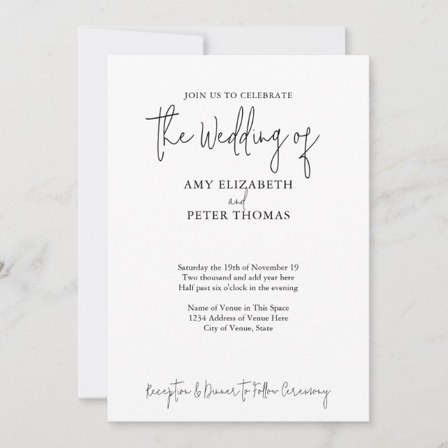 Einfaches, Minimalistisches Script - QR Code - BW  Einladung (Vorderseite)