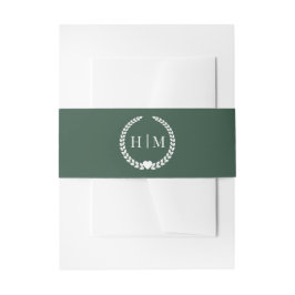 Einfaches Minimalistisches Waldgrün-Monogramm Einladungsbanderole