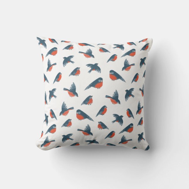 Einfaches Minimalistisches Winter Blue Red Bird-Mu Kissen (Vorderseite)