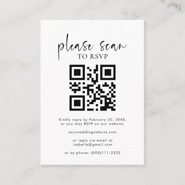Einfaches Minimalistisches zeitgemäßes QR-Hochzeit Begleitkarte (Vorderseite)