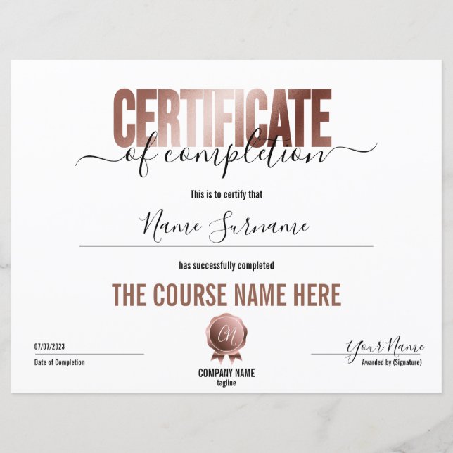 Einfaches Minimalzertifikat (Vorderseite)