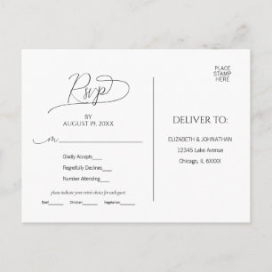 Einfaches Minimum an Script Black & White Wedding  Postkarte
