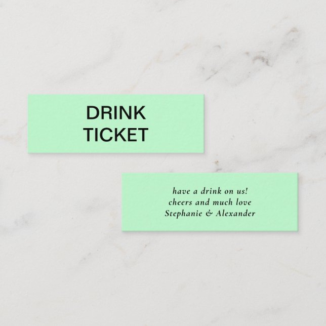 Einfaches Mint Green New Wedding Drink Ticket (Vorne/Hinten)
