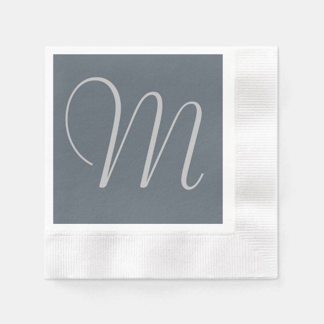 Einfaches Mit Monogramm Papier Napkins Grau Serviette (Vorderseite)