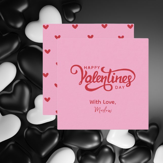 Einfaches Modern Pink Happy Valentines Day Mitteilungskarte (Von Creator hochgeladen)