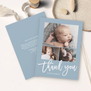 Einfaches modernes 3-Foto-Collage-Babys Foto Dankeskarte