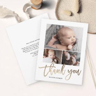 Einfaches modernes 3-Foto-Collage-Babys Foto Dankeskarte