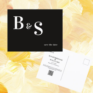 Einfaches modernes B/W-Monogramm QR-Code Save The  Postkarte