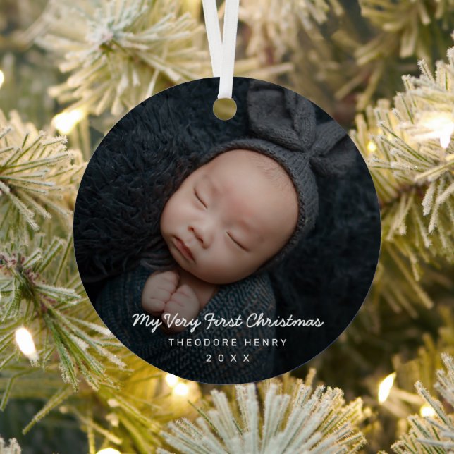 Einfaches modernes Baby-Foto Ornament Aus Metall (InSitu)